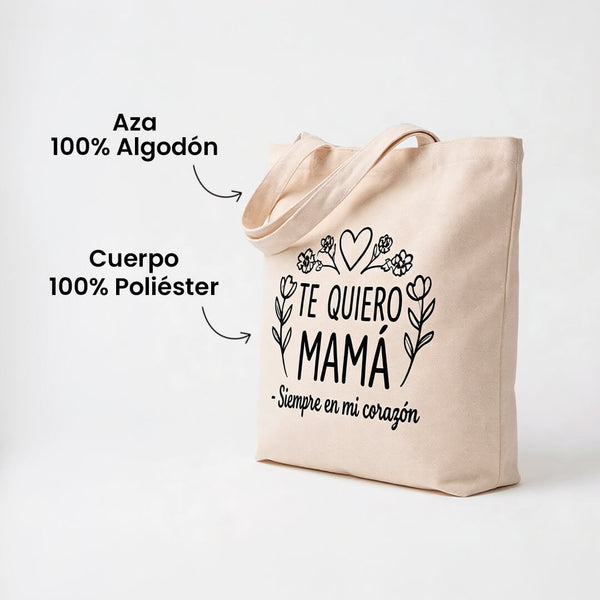 Bolsa Ecológica de Manta "Te Quiero Mamá" 35x40cm - Diseño Floral Premium Mayoreo