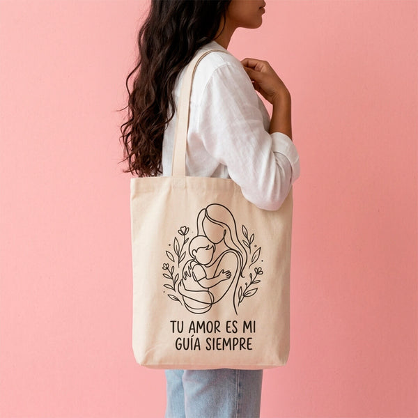 Tote Bag Artística de Manta "Tu Amor es mi Guía" - Algodón 100% Mayoreo Fábrica Directa